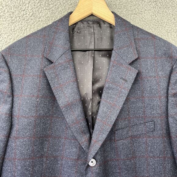 Hugo Boss Blazer Mens 46 R Super 110 Croatia 3 Button Blue Plaid Reda - Picture 2 of 16